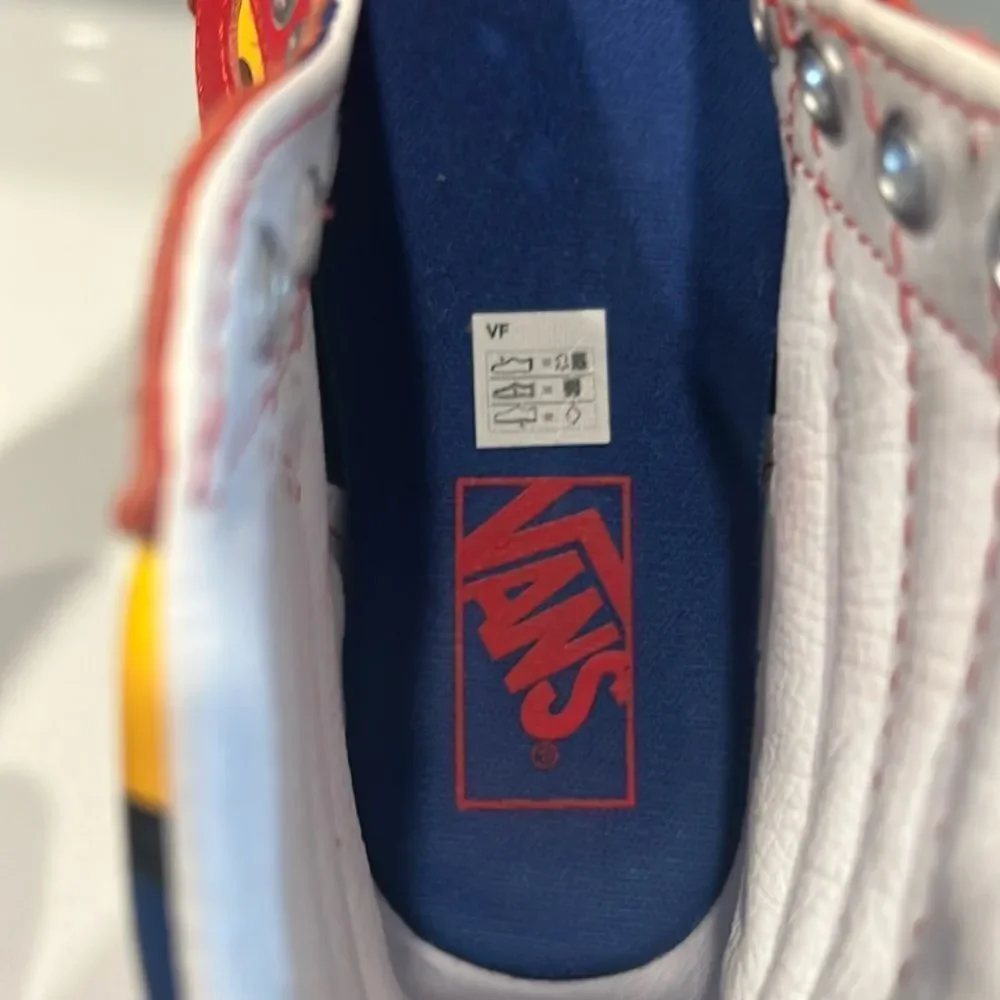 Vans Sk8-Hi Racer Leather and Canvas Sneaker in Awesome Red / True Blue
